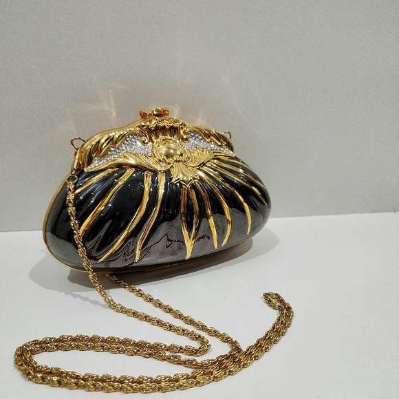 Farnell Paris Handbags - Vintage x 80s Farnell Paris Gold Two-Tone Hard Case Minaudiere Bag